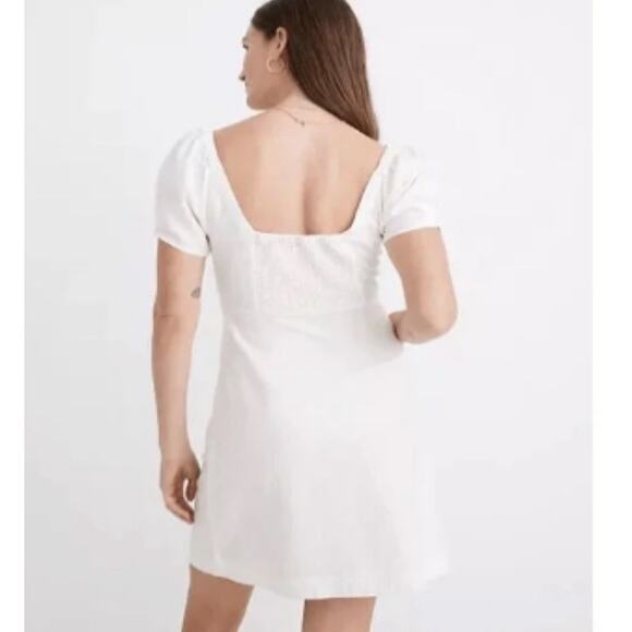 Madewell Cream White Puff Sleeve Mini Dress Linen and Cotton Blend Summer - Picture 2 of 8